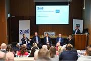 2 February 2024; James O'Callaghan, Performance Director at Irish Sailing, far left, speaking in a panel discussion, alongside, from left, John Feehan, Chief Executive of Basketball Ireland, Rob Foley, Director of Fundraising at 2into3, Dennis O'Connor, Chief Executive Officer at 2into3 and Patricia Keenan, Director of Grants at 2into3, during the Federation of Irish Sport Annual Leaders Forum 2024 at the Sport Ireland Campus Conference Centre in Dublin. Photo by Sam Barnes/Sportsfile