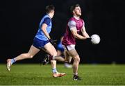 31 January 2024; Cathal Sweeney of University of Galway in action against Daire Cregg of UCD during the Electric Ireland Higher Education GAA Sigerson Cup quarter-final match between University of Galway and UCD at Dangan in Galway.  Photo by Piaras Ó Mídheach/Sportsfile