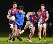 31 January 2024; Diarmuid Moriarty of UCD in action against Ryan O'Donoghue of University of Galway during the Electric Ireland Higher Education GAA Sigerson Cup quarter-final match between University of Galway and UCD at Dangan in Galway.  Photo by Piaras Ó Mídheach/Sportsfile
