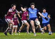 31 January 2024; Daire Cregg of UCD in action against Canice Mulligan of University of Galway during the Electric Ireland Higher Education GAA Sigerson Cup quarter-final match between University of Galway and UCD at Dangan in Galway.  Photo by Piaras Ó Mídheach/Sportsfile