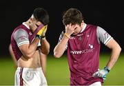 31 January 2024; Colin Murray, right, and Tomo Culhane of University of Galway after their side's defeat in the Electric Ireland Higher Education GAA Sigerson Cup quarter-final match between University of Galway and UCD at Dangan in Galway.  Photo by Piaras Ó Mídheach/Sportsfile