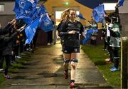 31 January 2024; Aoife Corcoran of Metro leads out her team before the BearingPoint Sarah Robinson Cup round four match between North East and Metro at Skerries RFC in Skerries, Dublin. Photo by Sam Barnes/Sportsfile