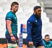 1 February 2024; Joe McCarthy, left, and Bundee Aki during an Ireland Rugby captain's run at the Stade Velodrome in Marseille, France. Photo by Harry Murphy/Sportsfile