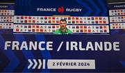 1 February 2024; Ireland captain Peter O’Mahony speaks during an Ireland Rugby media conference at the Stade Velodrome in Marseille, France. Photo by Harry Murphy/Sportsfile