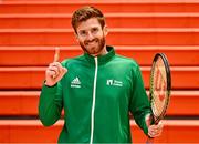 31 January 2024; David O'Hara poses for a portrait after an Ireland Tennis squad training session at the UL Sport Arena in Limerick, ahead of Ireland's Davis Cup World Group One play-off first round match with Austria.  Photo by Piaras Ó Mídheach/Sportsfile