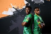31 January 2024; Samuel Aladesanusi, left, and Kennedy Amechi poses for a portrait during a Kerry FC squad portraits session at Mounthawk Park in Tralee, Kerry. Photo by Stephen McCarthy/Sportsfile