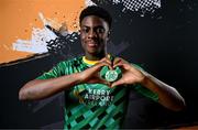 31 January 2024; Samuel Aladesanusi poses for a portrait during a Kerry FC squad portraits session at Mounthawk Park in Tralee, Kerry. Photo by Stephen McCarthy/Sportsfile