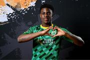 31 January 2024; Samuel Aladesanusi poses for a portrait during a Kerry FC squad portraits session at Mounthawk Park in Tralee, Kerry. Photo by Stephen McCarthy/Sportsfile