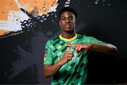 31 January 2024; Samuel Aladesanusi poses for a portrait during a Kerry FC squad portraits session at Mounthawk Park in Tralee, Kerry. Photo by Stephen McCarthy/Sportsfile