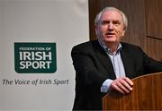 2 February 2024; James Lavelle, Department of  Tourism, Culture, Arts, Gaeltacht, Sport and Media, addresses the audience during the Federation of Irish Sport Annual Leaders Forum 2024 at the Sport Ireland Campus Conference Centre in Dublin. Photo by Sam Barnes/Sportsfile