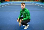 2 February 2024; Simon Carr poses for a portrait before an Ireland Tennis squad training session at the UL Sport Arena in Limerick, ahead of Ireland's Davis Cup World Group One play-off first round match with Austria. Photo by Brendan Moran/Sportsfile