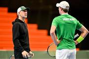 2 February 2024; Team Ireland captain Conor Niland, left, and Osgar Ó hOisín during an Ireland Tennis squad training session at the UL Sport Arena in Limerick, ahead of Ireland's Davis Cup World Group One play-off first round match with Austria. Photo by Brendan Moran/Sportsfile