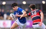 2 February 2024; Josh Kelly of St Mary’s College is tackled by Chris Maclachlann Hickey of Wesley College during the Bank of Ireland Leinster Schools Senior Cup First Round match between St Mary's College and Wesley College at Energia Park in Dublin. Photo by Dáire Brennan/Sportsfile
