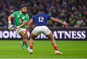 2 February 2024; Bundee Aki of Ireland in action against Jonathan Danty of France during the Guinness Six Nations Rugby Championship match between France and Ireland at the Stade Velodrome in Marseille, France. Photo by Ramsey Cardy/Sportsfile