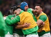 2 February 2024; Tadhg Beirne of Ireland celebrates with team-mates including Conor Murray, centre, and Jack Conan, right, during the Guinness Six Nations Rugby Championship match between France and Ireland at the Stade Velodrome in Marseille, France. Photo by Harry Murphy/Sportsfile