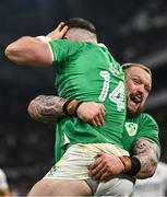 2 February 2024; Calvin Nash of Ireland, 14, celebrates with team-mate Andrew Porter after scoring his side's third try during the Guinness Six Nations Rugby Championship match between France and Ireland at the Stade Velodrome in Marseille, France. Photo by Harry Murphy/Sportsfile