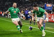 2 February 2024; Calvin Nash of Ireland, right, celebrates with team-mate Andrew Porter after scoring their side's third try during the Guinness Six Nations Rugby Championship match between France and Ireland at the Stade Velodrome in Marseille, France. Photo by Harry Murphy/Sportsfile