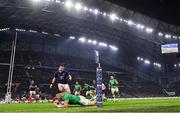 2 February 2024; Calvin Nash of Ireland dives over to score his side's third try during the Guinness Six Nations Rugby Championship match between France and Ireland at the Stade Velodrome in Marseilles, France. Photo by Harry Murphy/Sportsfile
