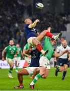 2 February 2024; Gael Fickou of France collides with Jack Crowley of Ireland during the Guinness Six Nations Rugby Championship match between France and Ireland at the Stade Velodrome in Marseille, France. Photo by Ramsey Cardy/Sportsfile