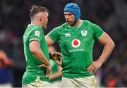 2 February 2024; Peter O’Mahony of Ireland, left, talks to team-mate Tadhg Beirne during the Guinness Six Nations Rugby Championship match between France and Ireland at the Stade Velodrome in Marseille, France. Photo by Ramsey Cardy/Sportsfile