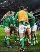 2 February 2024; Ireland players including Tadhg Furlong, left, celebrate after Dan Sheehan, not pictured, scores their side's fourth try during the Guinness Six Nations Rugby Championship match between France and Ireland at the Stade Velodrome in Marseille, France. Photo by Harry Murphy/Sportsfile