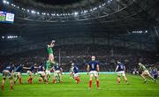 2 February 2024; Joe McCarthy of Ireland wins possession in a line-out during the Guinness Six Nations Rugby Championship match between France and Ireland at the Stade Velodrome in Marseille, France. Photo by Harry Murphy/Sportsfile