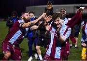 2 February 2024; Conor Kane, right, and Gary Deegan of Drogheda United celebrate after the PTSB Leinster Senior Cup / Malone Cup match between Dundalk and Drogheda United at Oriel Park in Dundalk, Louth. Photo by Ben McShane/Sportsfile