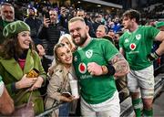 2 February 2024; Andrew Porter of Ireland celebrates with his wife Elaine after his side's victory in the Guinness Six Nations Rugby Championship match between France and Ireland at the Stade Velodrome in Marseille, France. Photo by Harry Murphy/Sportsfile