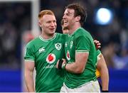 2 February 2024; Ciarán Frawley, left, and Ryan Baird of Ireland after their side's victory in the Guinness Six Nations Rugby Championship match between France and Ireland at the Stade Velodrome in Marseille, France. Photo by Ramsey Cardy/Sportsfile