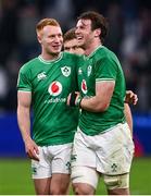 2 February 2024; Ciarán Frawley, left, and Ryan Baird of Ireland after their side's victory in the Guinness Six Nations Rugby Championship match between France and Ireland at the Stade Velodrome in Marseille, France. Photo by Harry Murphy/Sportsfile