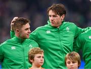 2 February 2024; Jack Crowley, left, and Ryan Baird of Ireland before the Guinness Six Nations Rugby Championship match between France and Ireland at the Stade Velodrome in Marseille, France. Photo by Ramsey Cardy/Sportsfile