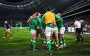 2 February 2024; Ireland players including Tadhg Furlong, left, celebrates after Dan Sheehan, not pictured, scores their side's fourth try during the Guinness Six Nations Rugby Championship match between France and Ireland at the Stade Velodrome in Marseille, France. Photo by Harry Murphy/Sportsfile