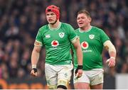 2 February 2024; Josh van der Flier, left, and Tadhg Furlong of Ireland during the Guinness Six Nations Rugby Championship match between France and Ireland at the Stade Velodrome in Marseille, France. Photo by Ramsey Cardy/Sportsfile