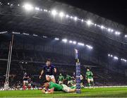 2 February 2024; Calvin Nash of Ireland dives over to score his side's third try during the Guinness Six Nations Rugby Championship match between France and Ireland at the Stade Velodrome in Marseilles, France. Photo by Harry Murphy/Sportsfile Photo by Harry Murphy/Sportsfile