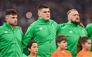 2 February 2024; Ireland players, from left, Hugo Keenan, Dan Sheehan and Andrew Porter before the Guinness Six Nations Rugby Championship match between France and Ireland at the Stade Velodrome in Marseille, France. Photo by Ramsey Cardy/Sportsfile