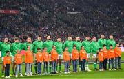 2 February 2024; Ireland players, from left, James Lowe, Josh van der Flier, Finlay Bealham, Joe McCarthy, Caelan Doris, Hugo Keenan, Dan Sheehan, Andrew Porter, Conor Murray, Tadhg Furlong, Tadhg Beirne and Peter O’Mahony, before the Guinness Six Nations Rugby Championship match between France and Ireland at the Stade Velodrome in Marseille, France. Photo by Ramsey Cardy/Sportsfile