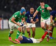 2 February 2024; Tadhg Beirne of Ireland evades the tackle of Maxime Lucu of France during the Guinness Six Nations Rugby Championship match between France and Ireland at the Stade Velodrome in Marseille, France. Photo by Harry Murphy/Sportsfile