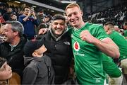 2 February 2024; Ciarán Frawley of Ireland with former Leinster teammate Vakhtang Abdaladze after the Guinness Six Nations Rugby Championship match between France and Ireland at the Stade Velodrome in Marseille, France. Photo by Harry Murphy/Sportsfile