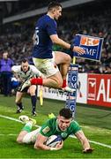 2 February 2024; Calvin Nash of Ireland dives over to score his side's third try during the Guinness Six Nations Rugby Championship match between France and Ireland at the Stade Velodrome in Marseille, France. Photo by Harry Murphy/Sportsfile