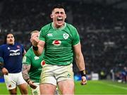 2 February 2024; Dan Sheehan of Ireland celebrates after scoring his side's fifth try during the Guinness Six Nations Rugby Championship match between France and Ireland at the Stade Velodrome in Marseille, France. Photo by Harry Murphy/Sportsfile