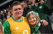 2 February 2024; Tadhg Furlong of Ireland and his mum Margaret after the Guinness Six Nations Rugby Championship match between France and Ireland at the Stade Velodrome in Marseille, France. Photo by Ramsey Cardy/Sportsfile