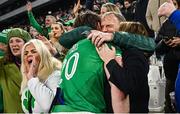 2 February 2024; Ryan Baird of Ireland celebrates with his parents Siobhan and Andrew after his side's victory in the Guinness Six Nations Rugby Championship match between France and Ireland at the Stade Velodrome in Marseille, France. Photo by Ramsey Cardy/Sportsfile