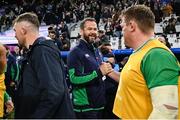 2 February 2024; Ireland head coach Andy Farrell and Tadhg Furlong of Ireland after the Guinness Six Nations Rugby Championship match between France and Ireland at the Stade Velodrome in Marseille, France. Photo by Ramsey Cardy/Sportsfile