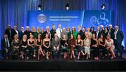 2 February 2024; The Cahalanes’ of Cork, Castlehaven, Éire Óg & St Finbarrs GAA Clubs, recipients of the Dermot Earley Family award with family, guests and Uachtarán Chumann Lúthchleas Gael Larry McCarthy during the Gradaim an Uachtaráin at Croke Park in Dublin. Photo by Stephen McCarthy/Sportsfile