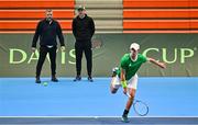 2 February 2024; Ireland coach Stephen Nugent, left, and captain Conor Niland during an Ireland Tennis squad training session at the UL Sport Arena in Limerick, ahead of Ireland's Davis Cup World Group One play-off first round match with Austria. Photo by Brendan Moran/Sportsfile