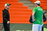 2 February 2024; Team Ireland captain Conor Niland, left, and Osgar Ó hOisín of Ireland during an Ireland Tennis squad training session at the UL Sport Arena in Limerick, ahead of Ireland's Davis Cup World Group One play-off first round match with Austria. Photo by Brendan Moran/Sportsfile