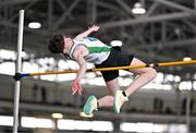 3 February 2024; Darragh Kelly of Craughwell AC, Galway, competes in the Men's High Jump during the AAI National Indoor League Final at the TUS Indoor Arena, Athlone in Westmeath. Photo by Ben McShane/Sportsfile