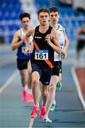 3 February 2024; Sean Cronin of Clonliffe Harriers AC, Dublin, leads the field in the Men's 800m during the AAI National Indoor League Final at the TUS Indoor Arena, Athlone in Westmeath. Photo by Ben McShane/Sportsfile