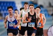 3 February 2024; Sean Cronin of Clonliffe Harriers AC, Dublin, leads the field in the Men's 800m during the AAI National Indoor League Final at the TUS Indoor Arena, Athlone in Westmeath. Photo by Ben McShane/Sportsfile