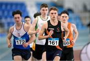 3 February 2024; Sean Cronin of Clonliffe Harriers AC, Dublin, leads the field in the Men's 800m during the AAI National Indoor League Final at the TUS Indoor Arena, Athlone in Westmeath. Photo by Ben McShane/Sportsfile
